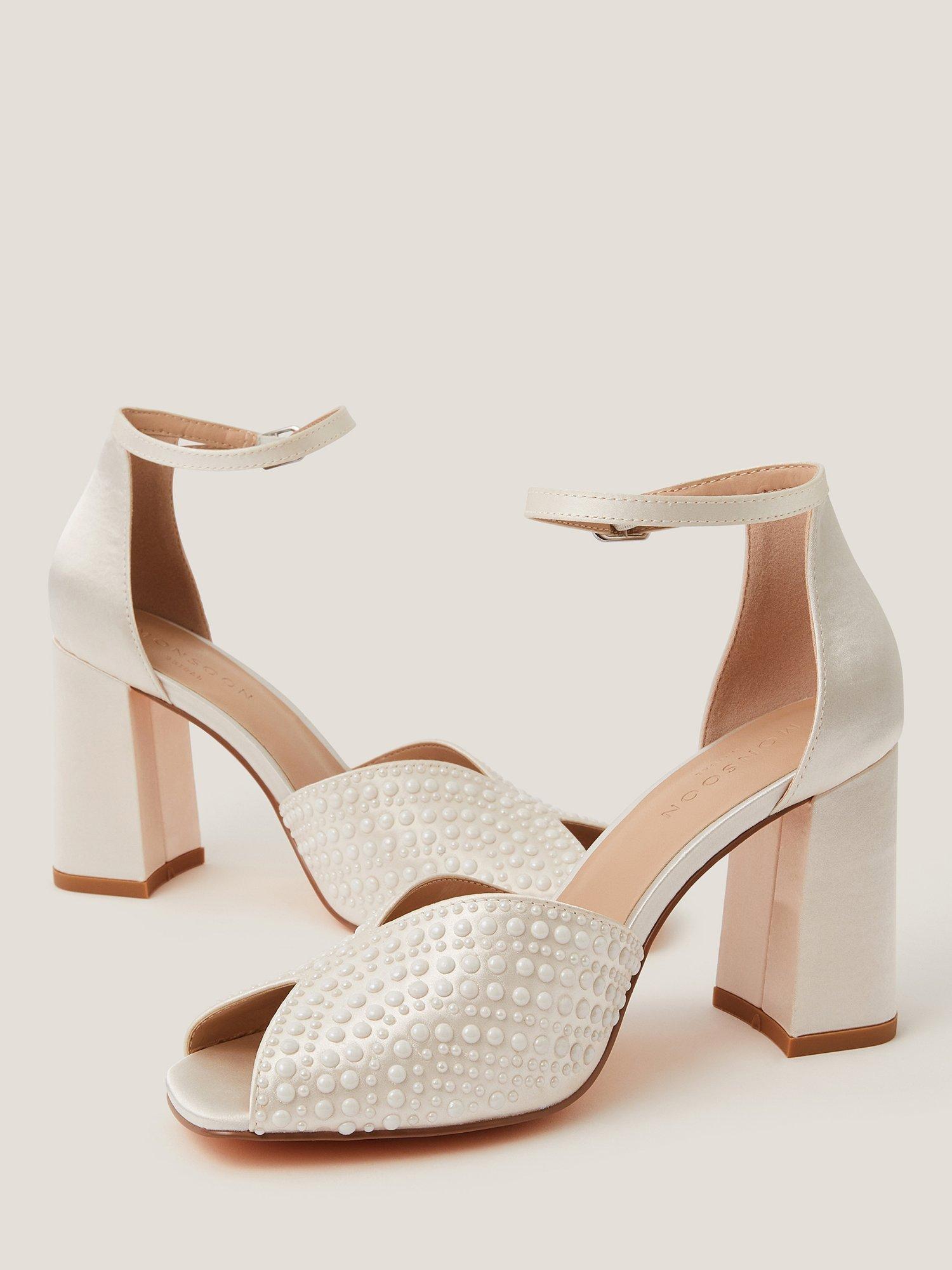 Product image 2 of 3, which shows Monsoon Sena Pearl Block Heeled Sandals, Ivory, 4