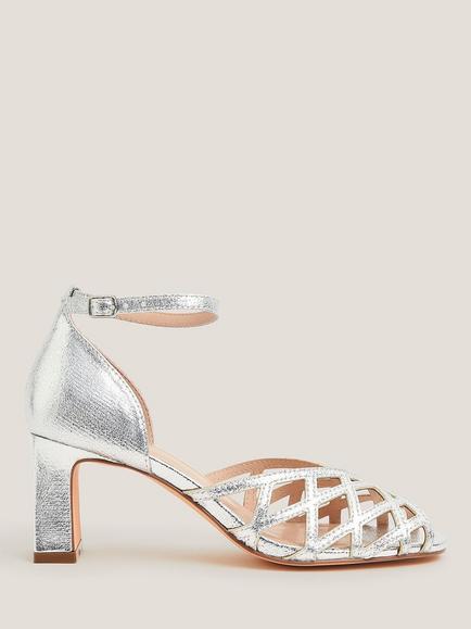 Monsoon Callie Metallic Caged Heel Sandals, Silver, Silver