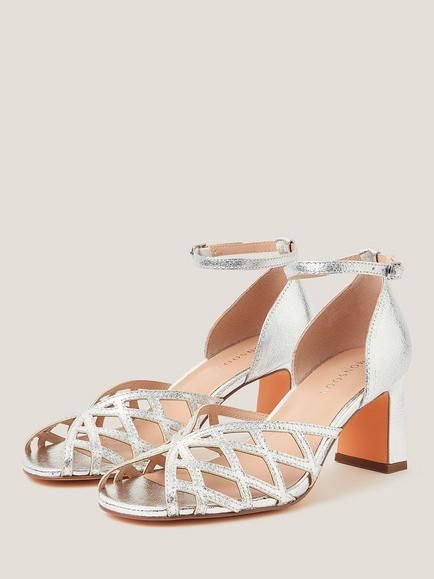 Monsoon Callie Metallic Caged Heel Sandals, Silver - view 2, Silver