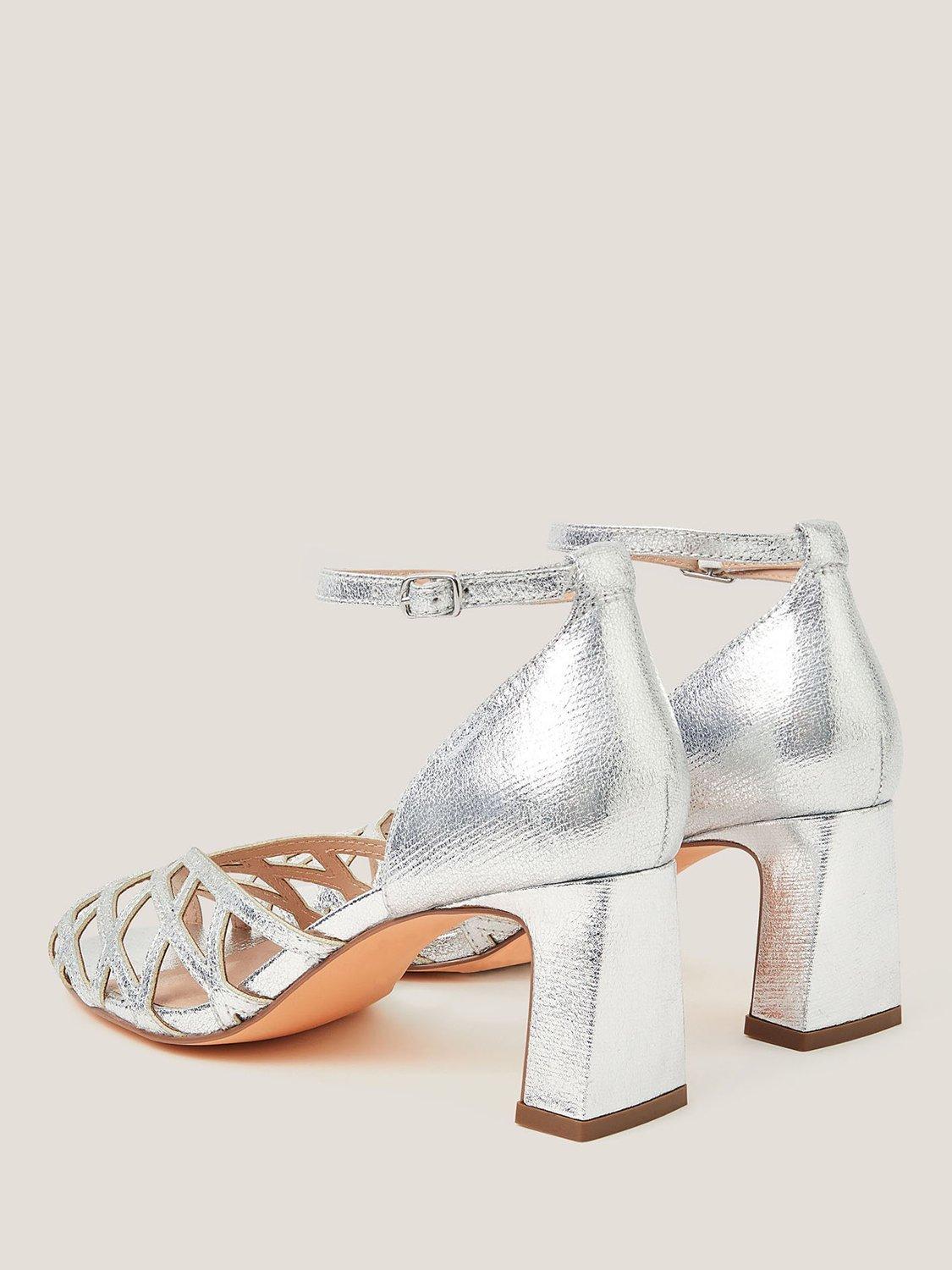 Product image 3 of 3, which shows Monsoon Callie Metallic Caged Heel Sandals, Silver, 4