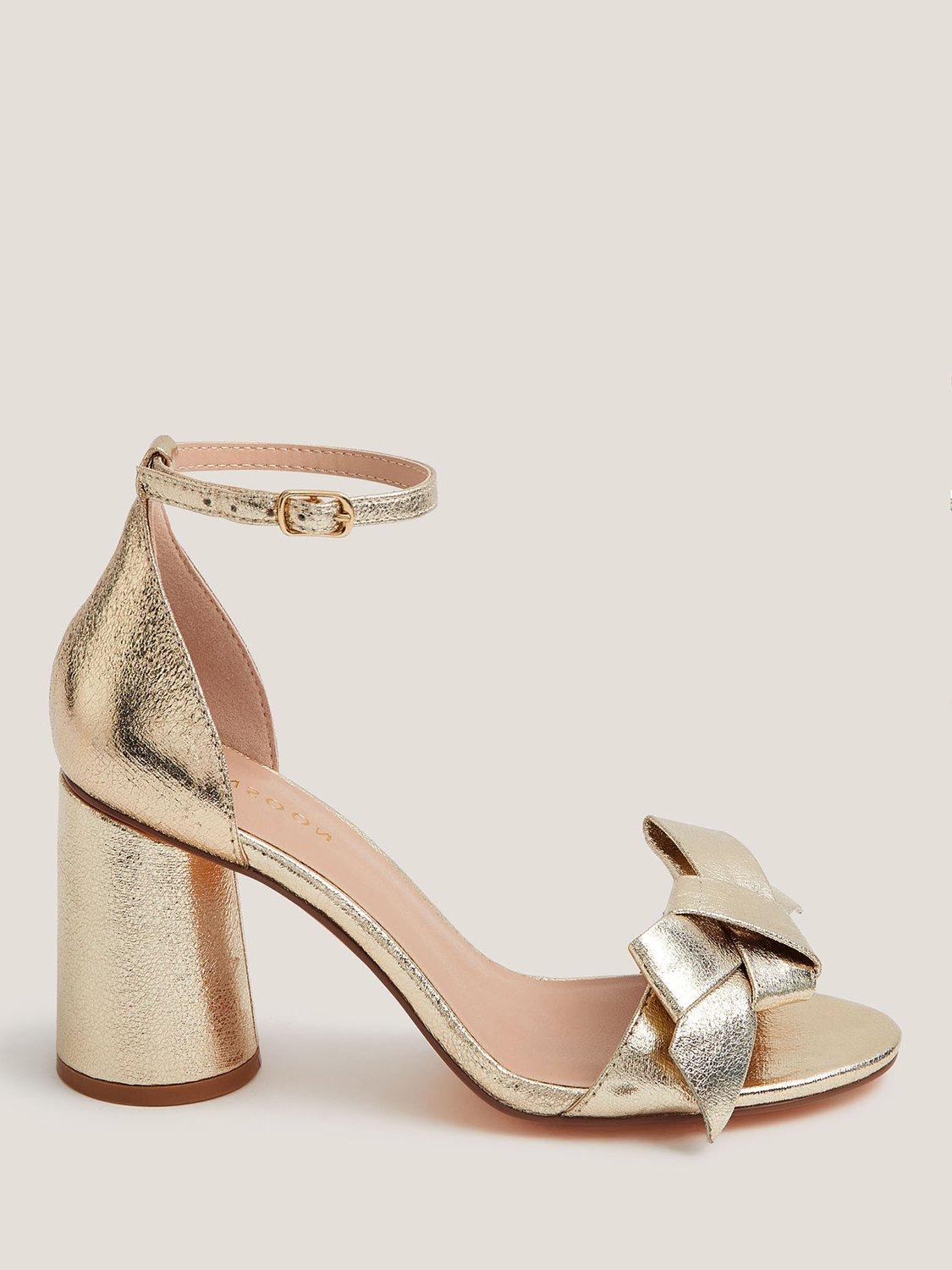 Product image 1 of 3, which shows Monsoon Emer Bow Metallic Heeled Shoes, Gold, 4