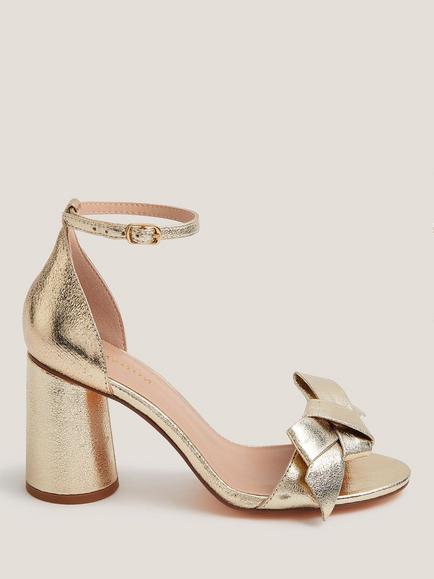 Monsoon Emer Bow Metallic Heeled Shoes, Gold, Gold