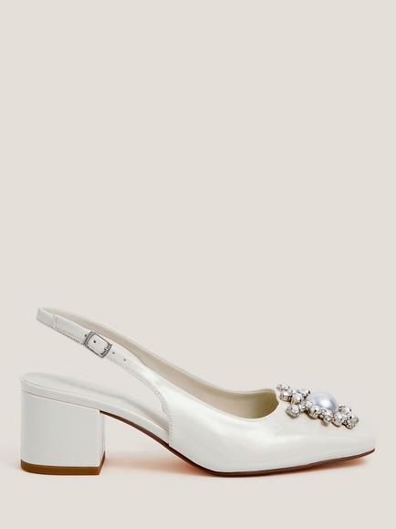 Monsoon Wynn Pearl Slingback Heeled Shoes, Ivory, Ivory