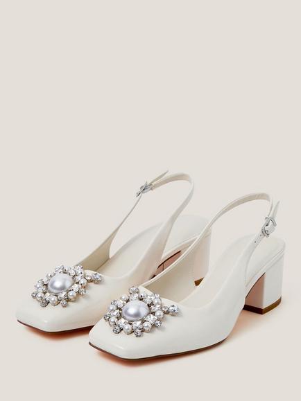 Monsoon Wynn Pearl Slingback Heeled Shoes, Ivory - view 2, Ivory