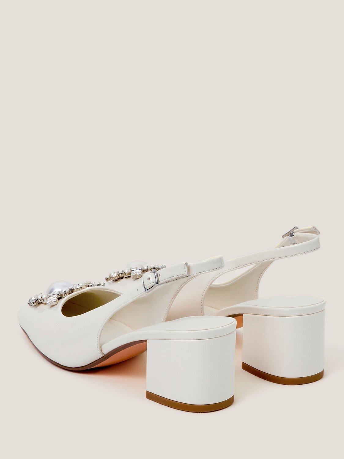 Product image 3 of 3, which shows Monsoon Wynn Pearl Slingback Heeled Shoes, Ivory, 4