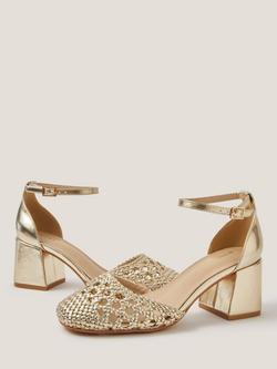 Monsoon Evie Braided Heeled Sandals, Gold, Gold