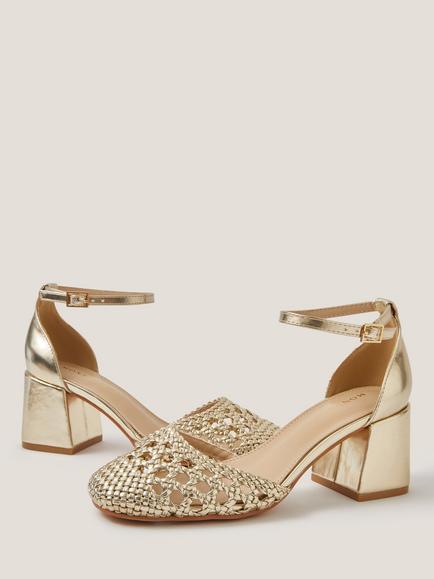 Monsoon Evie Braided Heeled Sandals, Gold, Gold