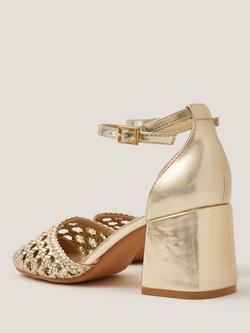 Monsoon Evie Braided Heeled Sandals, Gold - view 2, Gold