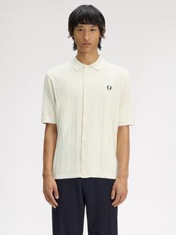 Fred Perry Cotton Tonal Verical Stripe Knitted Shirt, Ecru, Ecru