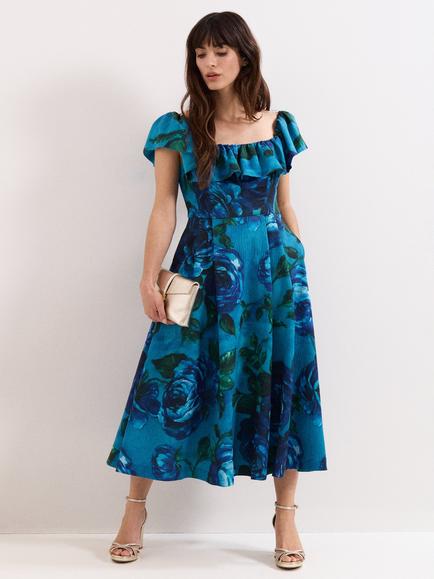 Phase Eight Brianne Floral Midi Dress, Blue, Blue