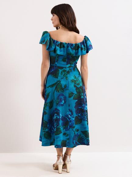 Phase Eight Brianne Floral Midi Dress, Blue - view 2, Blue
