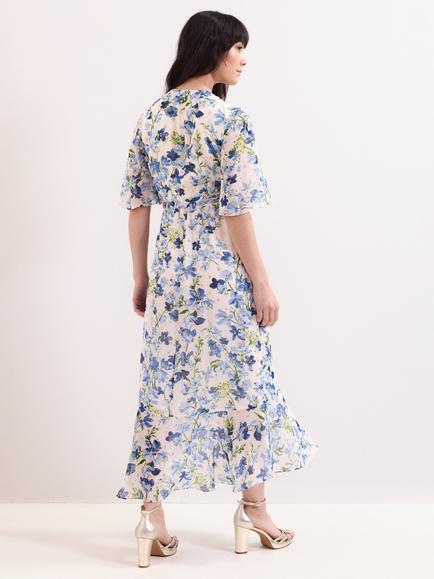 Phase Eight Petite Juliette Floral Shimmer Midi Dress, Cream - view 2, Cream