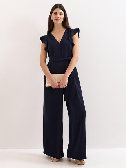 Phase Eight Kallie V-Neck Frill Jumpsuit, Navy, Navy