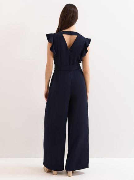 Phase Eight Kallie V-Neck Frill Jumpsuit, Navy - view 2, Navy