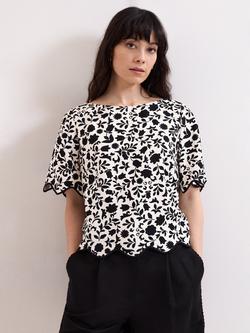 Phase Eight Abi Floral Top, Black/Ivory, Black/Ivory