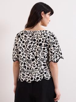 Phase Eight Abi Floral Top, Black/Ivory - view 2, Black/Ivory