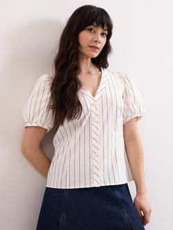 Phase Eight Elora Stripe V-Neck Blouse, White, White