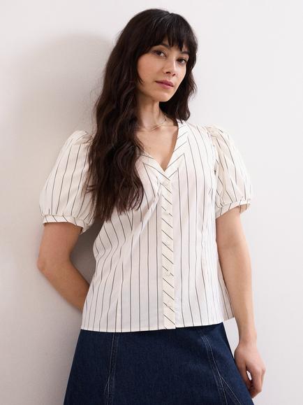 Phase Eight Elora Stripe V-Neck Blouse, White, White