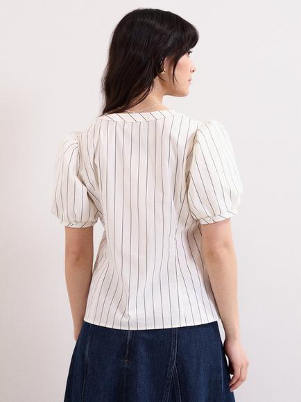 Phase Eight Elora Stripe V-Neck Blouse, White - view 2, White