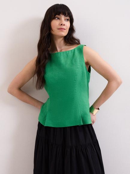 Phase Eight Isabelle Pure Linen Top, Green