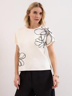 Phase Eight Malani Embroidered Floral T-Shirt, White, White