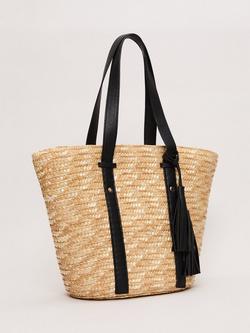 Phase Eight Contrast Strap Straw Shopper Bag, Neutral - view 2, Neutral