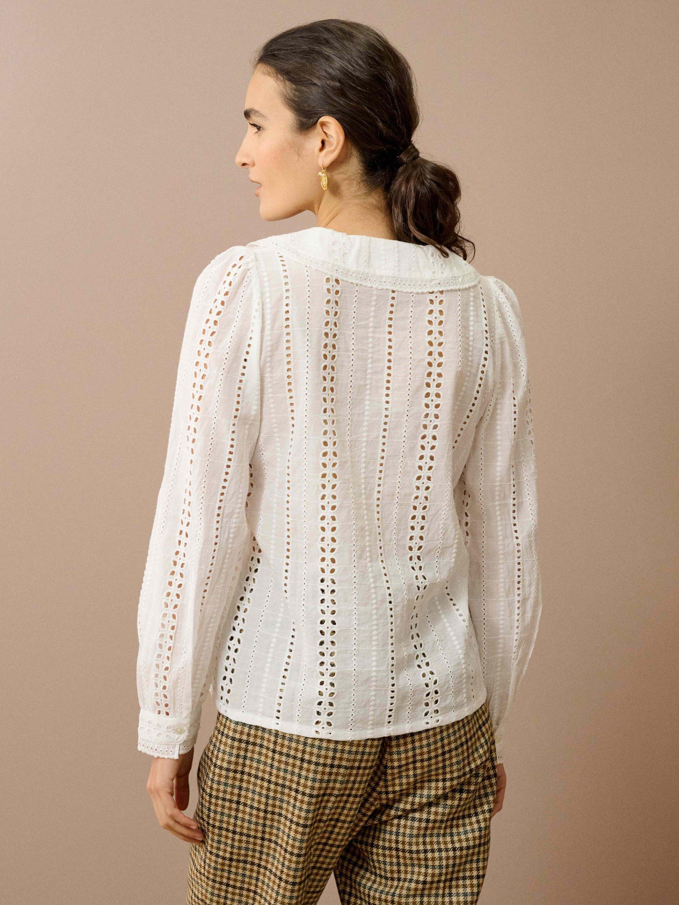 Product image 4 of 5, which shows Brora Broderie Anglaise Chelsea Collar Top, White, 6