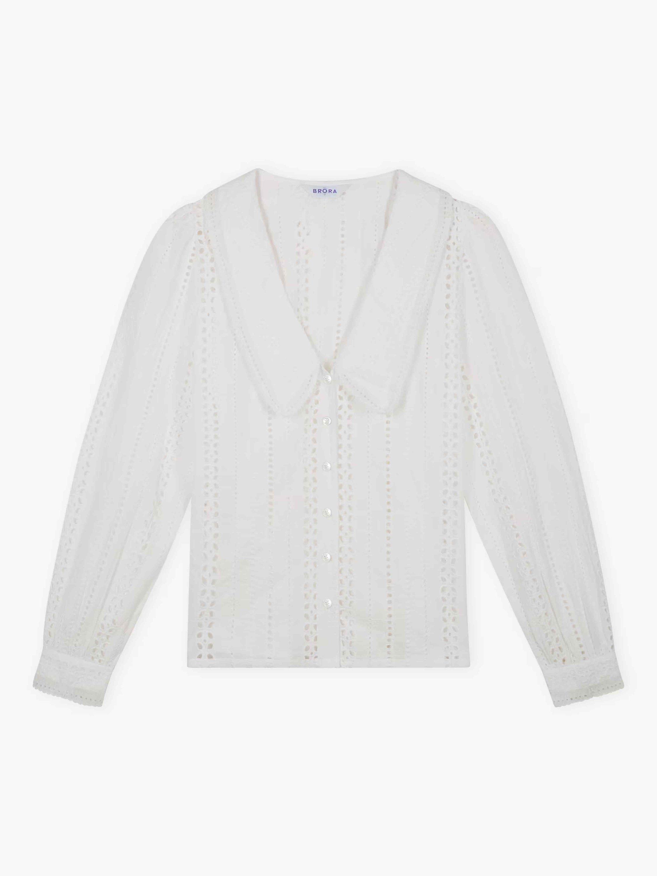 Product image 5 of 5, which shows Brora Broderie Anglaise Chelsea Collar Top, White, 6