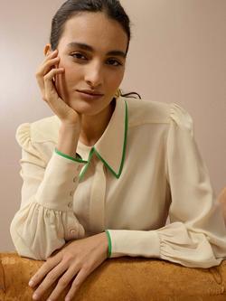 Brora Pure Silk Crepe De Chine Shirt, Buttermilk - view 2, Buttermilk