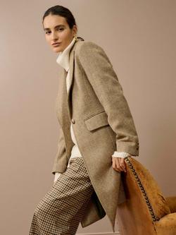 Brora Herringbone Pure Wool Coat, Walnut - view 2, Walnut