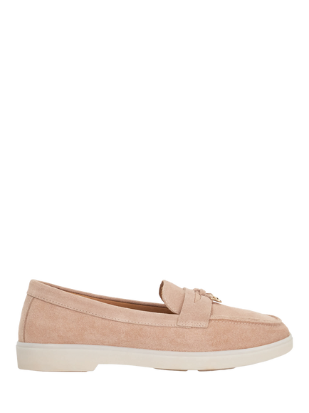 Dune London Wide Fit Grinning Suede Loafers, Blush