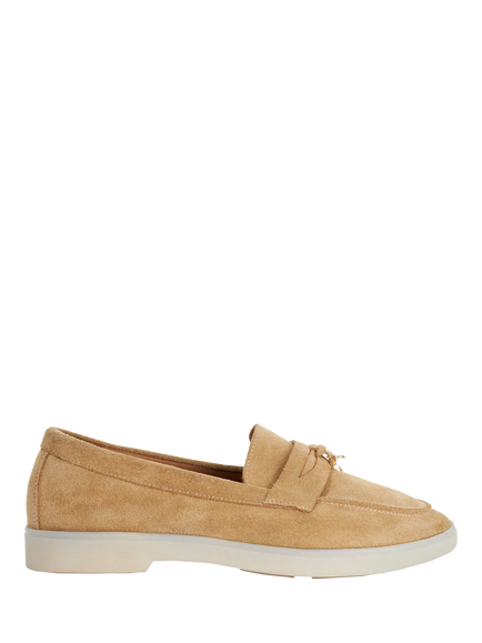 Dune London Wide Fit Grinning Suede Loafers, Sand