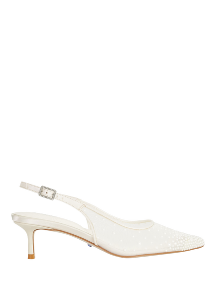 Dune London Companionship Bridal Mesh Kitten Heel Slingback Court Shoes, Ivory, Ivory