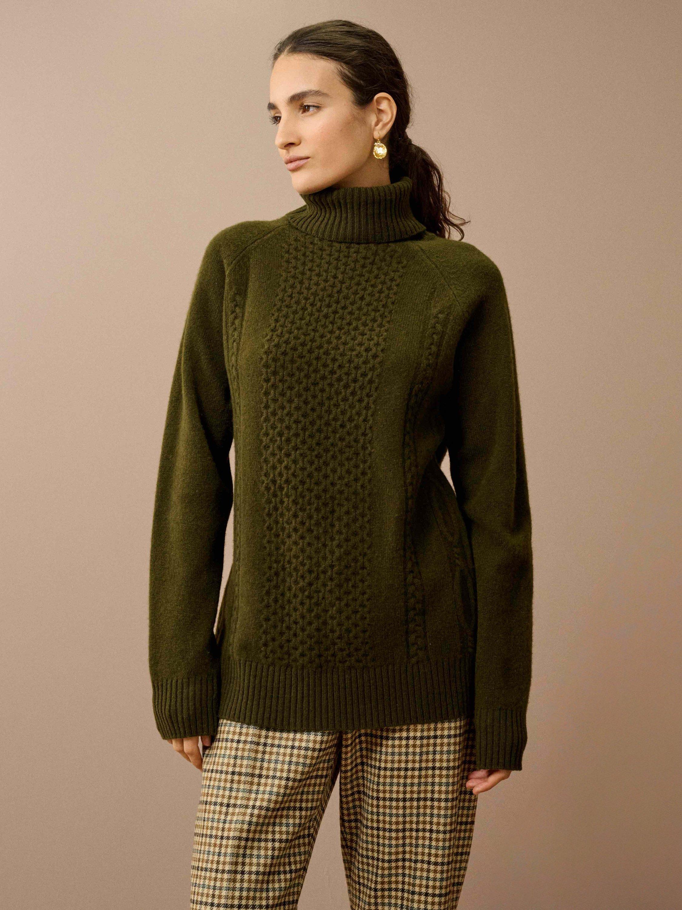 Product image 1 of 5, which shows Brora Clodagh Cable Detail Pure Wool Jumper, Cardamom, 8
