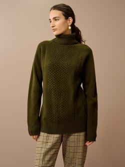 Brora Clodagh Cable Detail Pure Wool Jumper, Cardamom