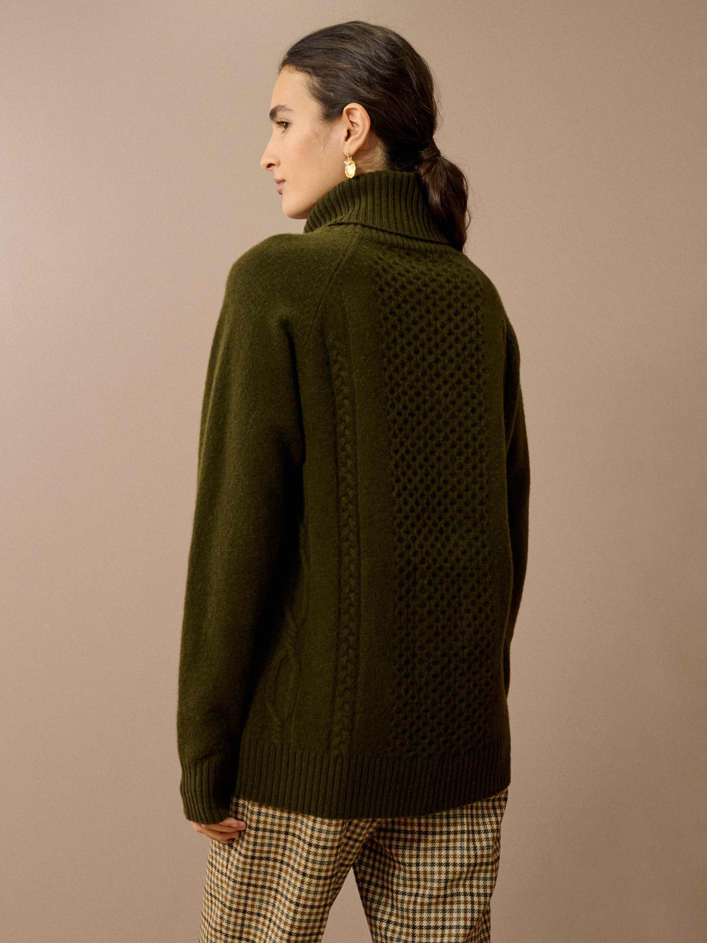Product image 4 of 5, which shows Brora Clodagh Cable Detail Pure Wool Jumper, Cardamom, 8
