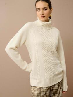 Brora Clodagh Cable Detail Pure Wool Jumper, Marshmallow
