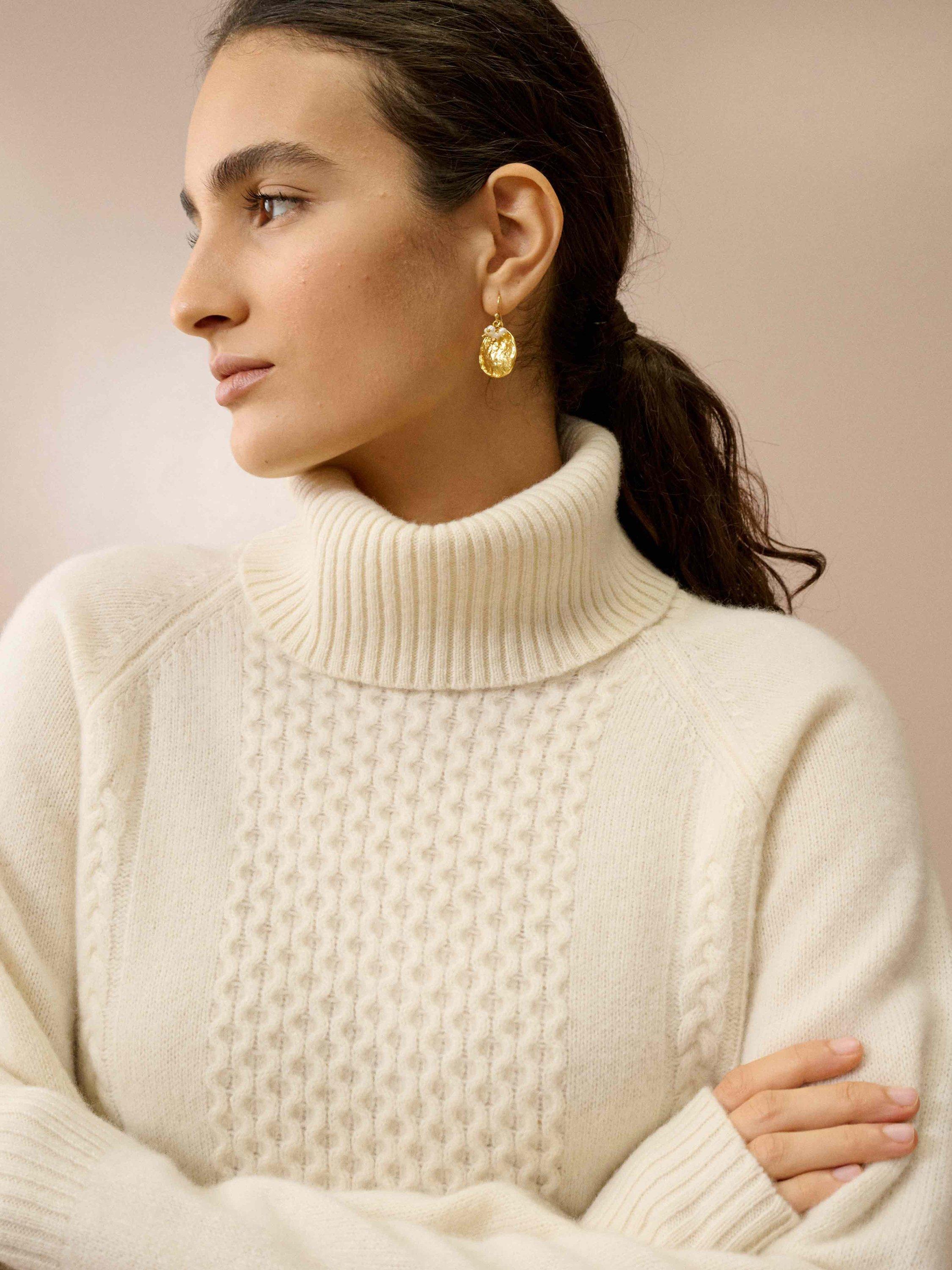 Product image 3 of 5, which shows Brora Clodagh Cable Detail Pure Wool Jumper, Marshmallow, 8