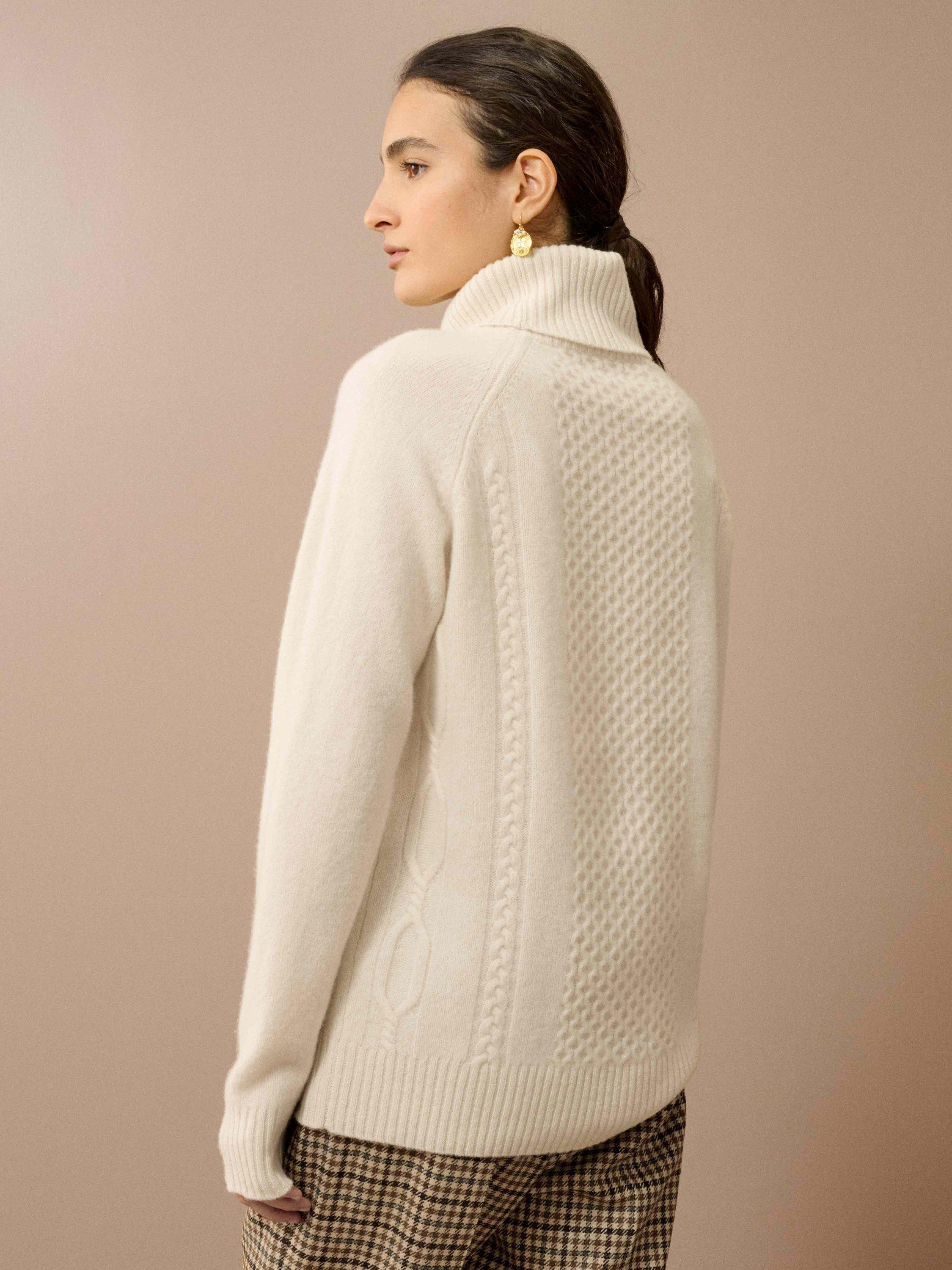 Product image 4 of 5, which shows Brora Clodagh Cable Detail Pure Wool Jumper, Marshmallow, 8