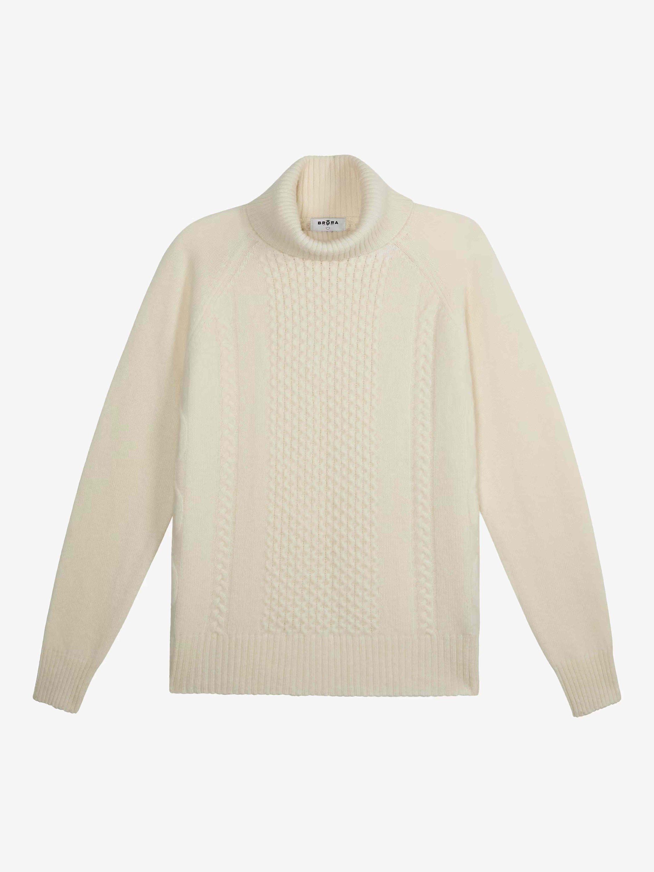 Product image 5 of 5, which shows Brora Clodagh Cable Detail Pure Wool Jumper, Marshmallow, 8