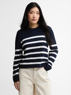 Barbour Fern Knitted Jumper, Navy/White, Navy/White