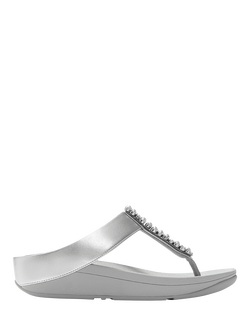 FitFlop Fino Pearls and Crystal Toe Post Sandals, Silver, Silver