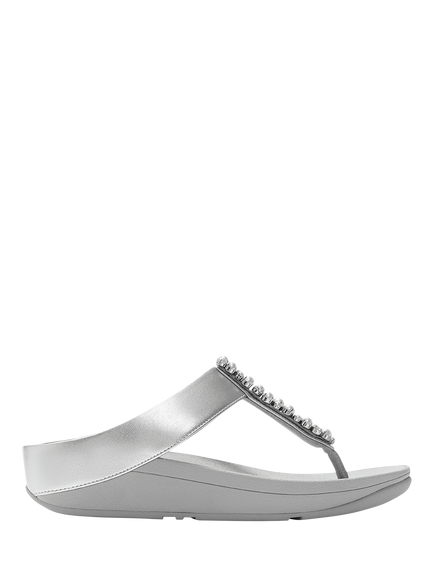 FitFlop Fino Pearls and Crystal Toe Post Sandals, Silver, Silver
