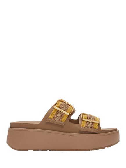 FitFlop Gen-FF Max Buckle Stripe Webbing Two Bar Slider Sandals, Turmeric/Classic Tan, Turmeric/Classic Tan