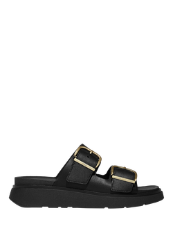 FitFlop Gen-FF Leather Buckle Two Bar Slider Sandals, Black, Black