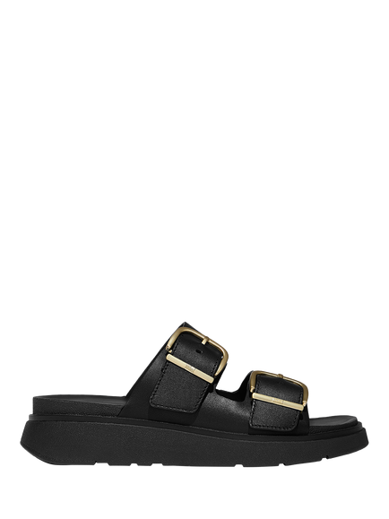 FitFlop Gen-FF Leather Buckle Two Bar Slider Sandals, Black, Black