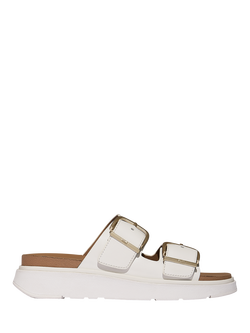 FitFlop Gen-FF Leather Buckle Two Bar Slider Sandals, White, White