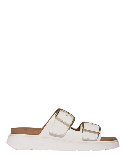 FitFlop Gen-FF Leather Buckle Two Bar Slider Sandals, White, White