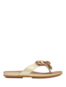 FitFlop Gracie Flower Leather Flip Flops, Platino, Platino