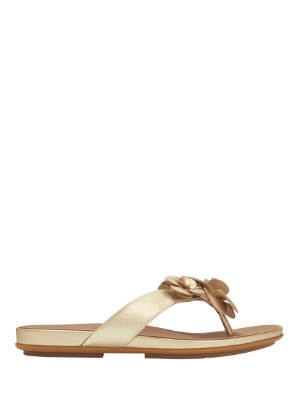 FitFlop Gracie Flower Leather Flip Flops, Platino, Platino